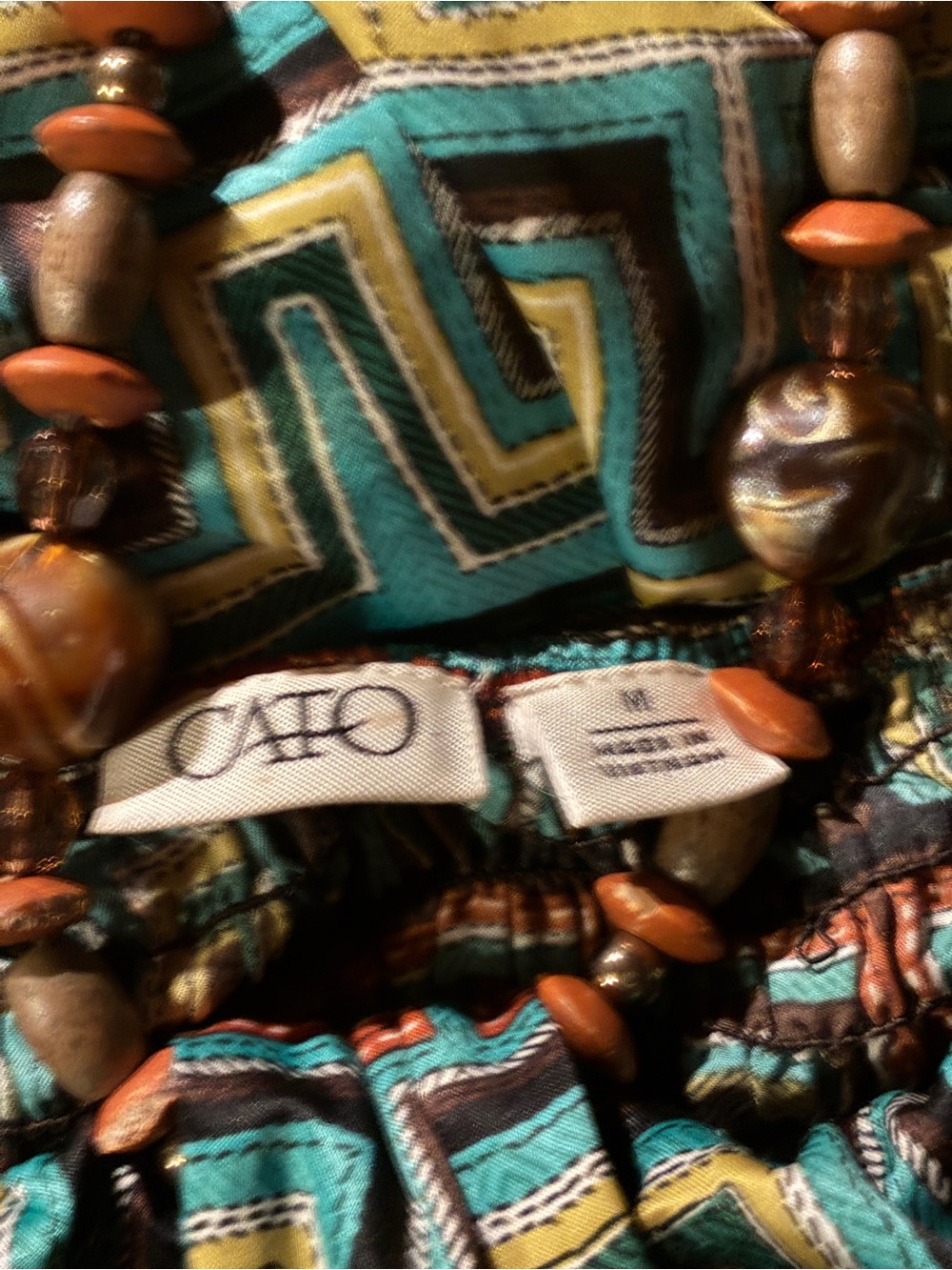 Cato Geometric Chevron Beaded Halter Top Tank Blouse Medium Boho Turquoise Brown - Picture 5 of 6